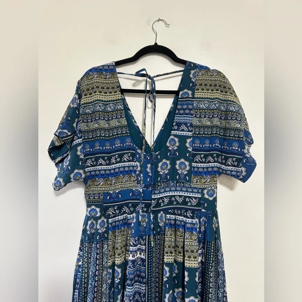 Garnet Hill Boho V Neck Maxi Dress Blue Size 8 - Picture 4 of 7